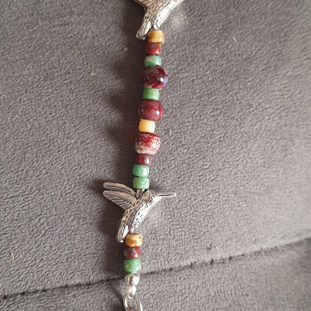 Hummingbird With Woodland Red Green All Beaded Jesus Rosary Catholic Religious - Picture 5 of 7